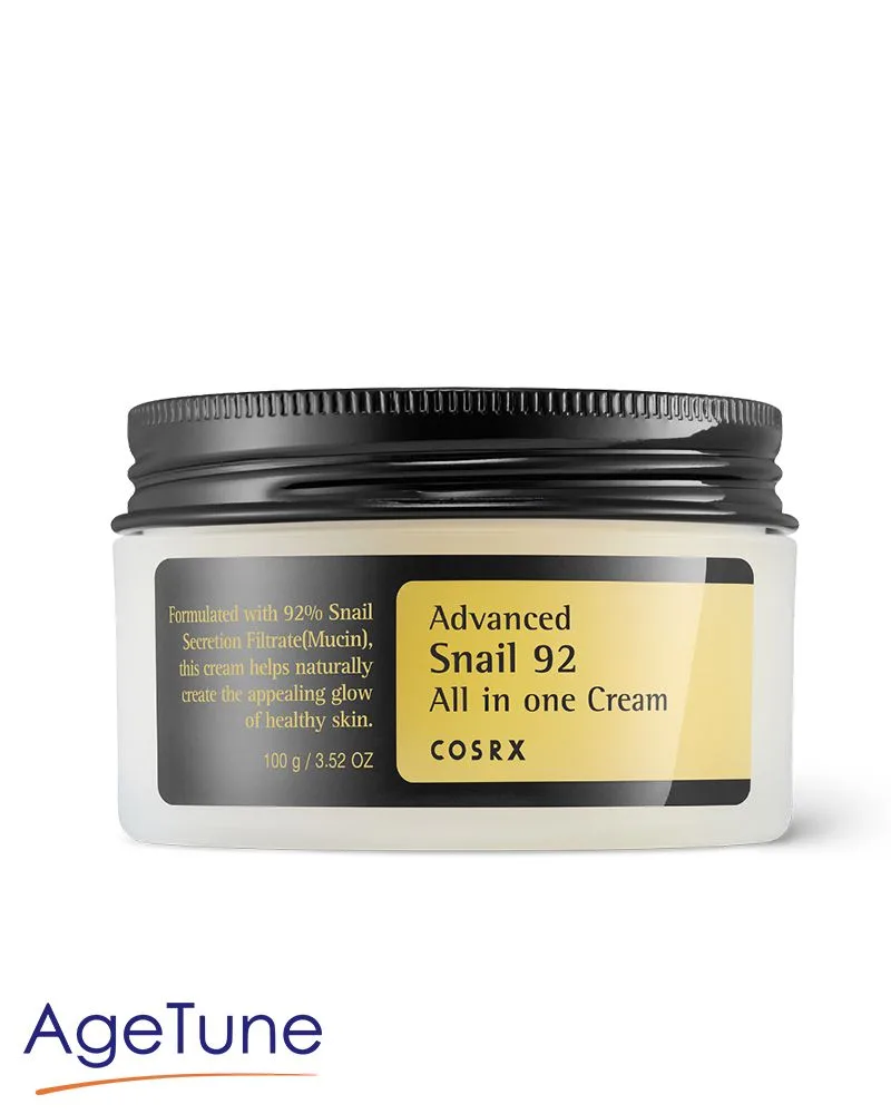 COSRX Advanced Snail 92 All In One Cream (100 ml) is a multi-functional moisturizer enriched with 92% snail mucin, designed to hydrate, repair, and soothe the skin.