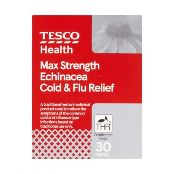 Tesco Max Echinacea Cold & Flu Relief Tablets 30  Tablets