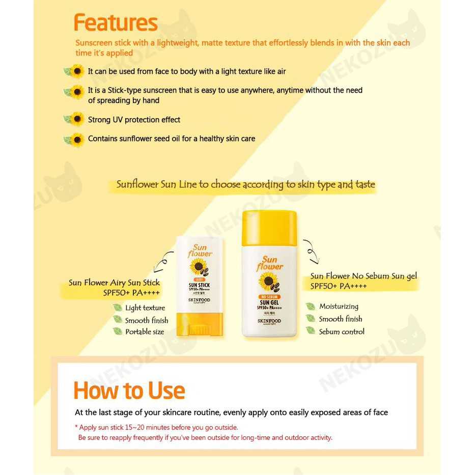 SKINFOOD Sunflower Airy Sun Stick SPF50+ PA++++