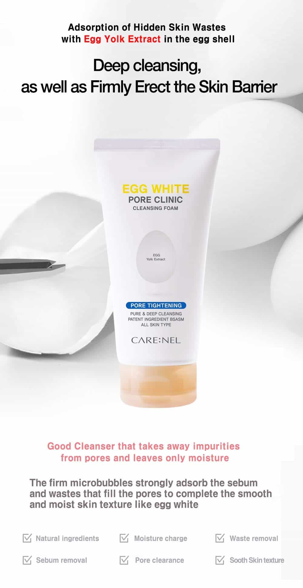 CARENEL Egg White Pore Clinic Cleansing Foam